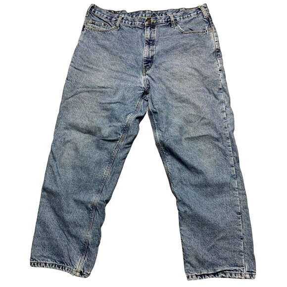 Full Blue Mens Jeans 40x30 Relaxed Fit Flannel Lined 100% Cotton Denim Straight - Picture 1 of 15